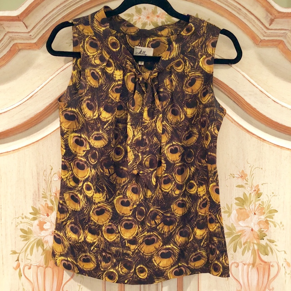 Milly Peacock Print Blouse Size 2